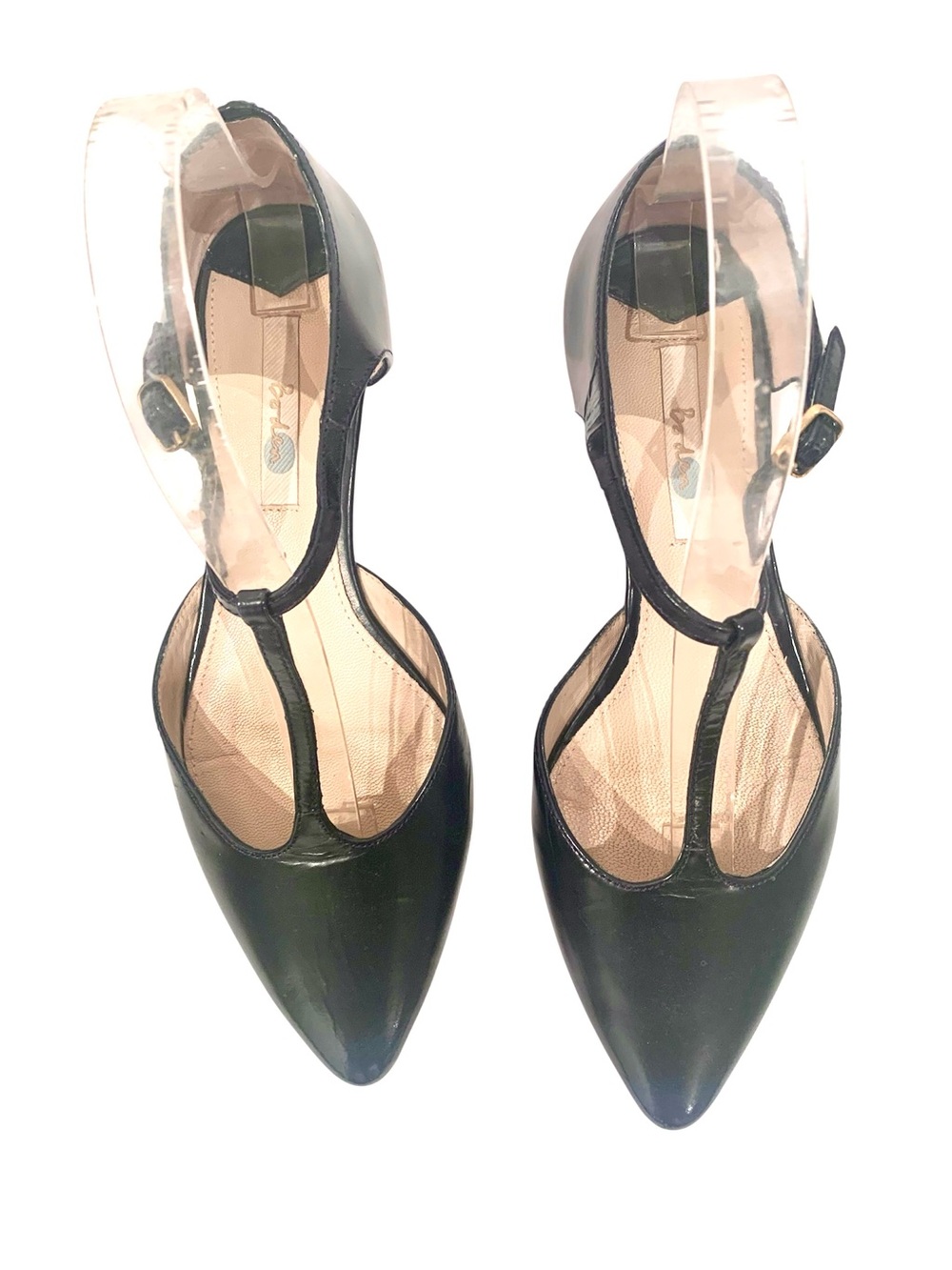 Boden Leather Navy T-Strap Pointed Toe Flats - Picture 2 of 8
